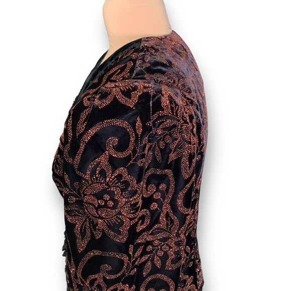 Vintage Collarless Blazer Tailored Black Velvet Structured Hourglass Metallic - Picture 4 of 14